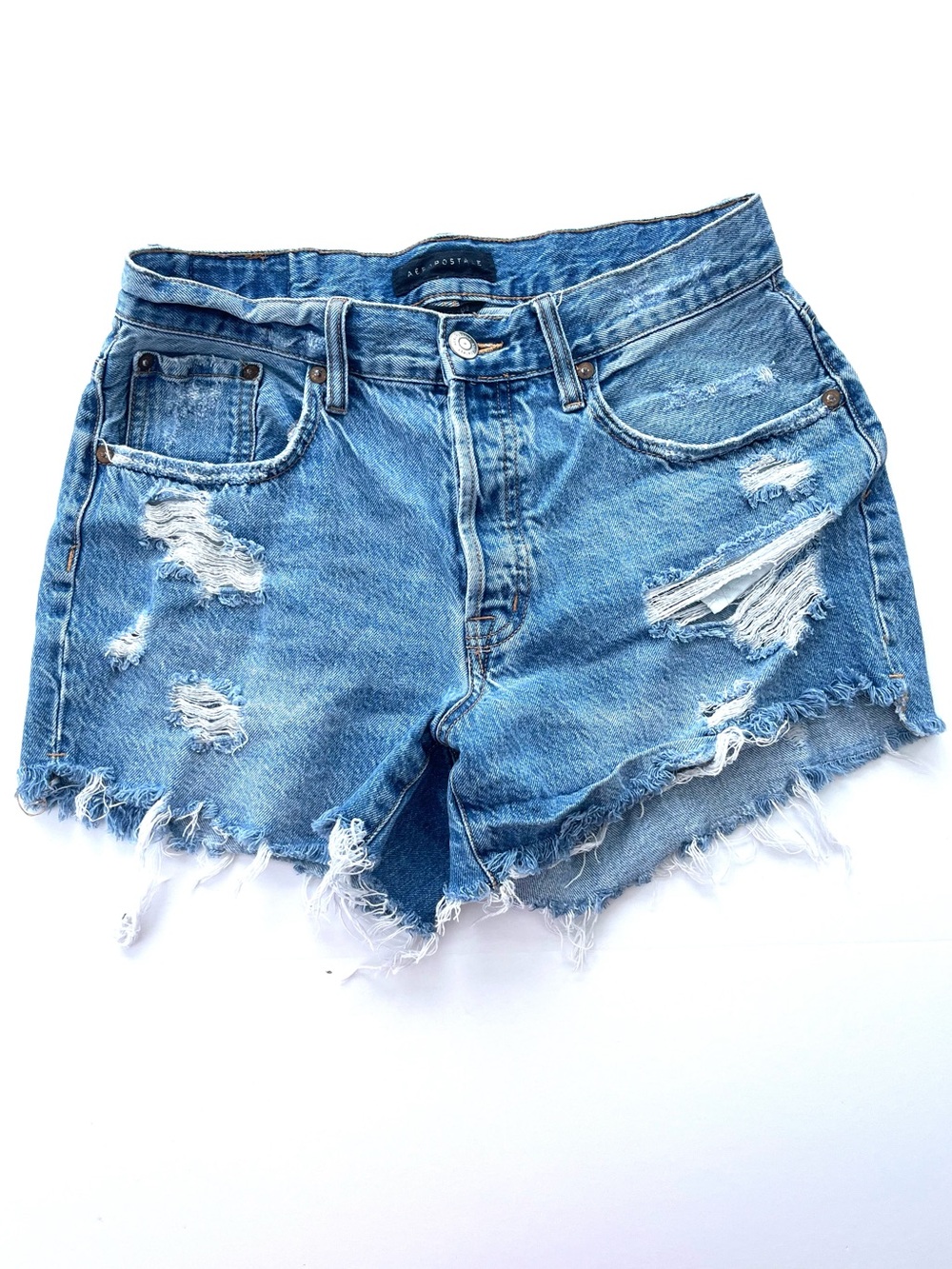 Aeropostale Light Wash 90s High Rise Cutoffs Distressed Jean Shorts Button Fly